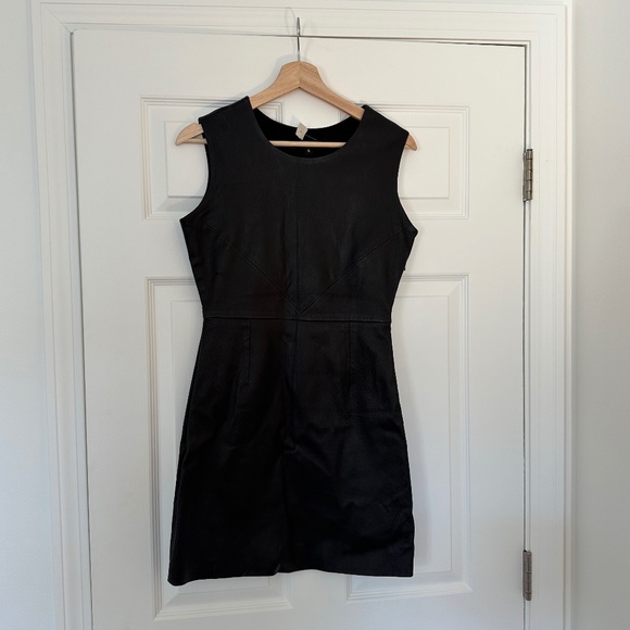 porter grey leather dress Porter Grey Black Leather Lined Mini Dress 6 NYC